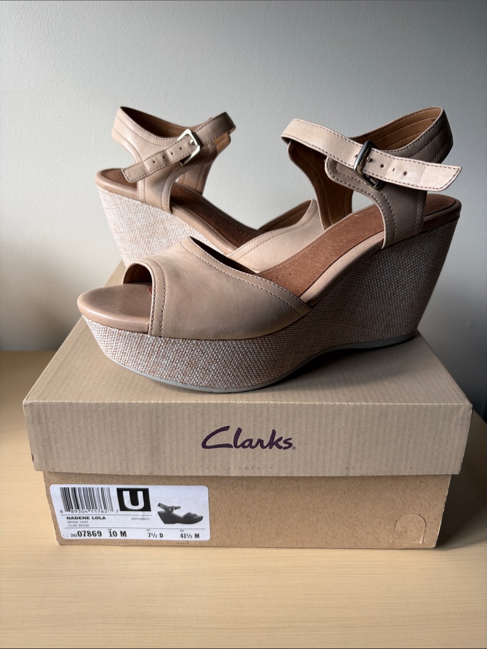Clarks Nadene Lola Taupe Platform Wedge Sandal